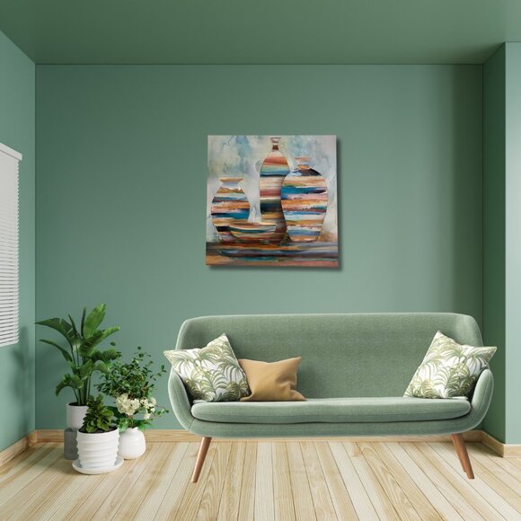 Abstract print canvas art / wall decor/ vases/elegant vases/ocean color/ 24x24in